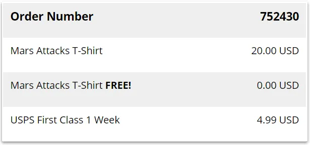 Graphic that shows an example of a BOGO order for a
t-shirt.
