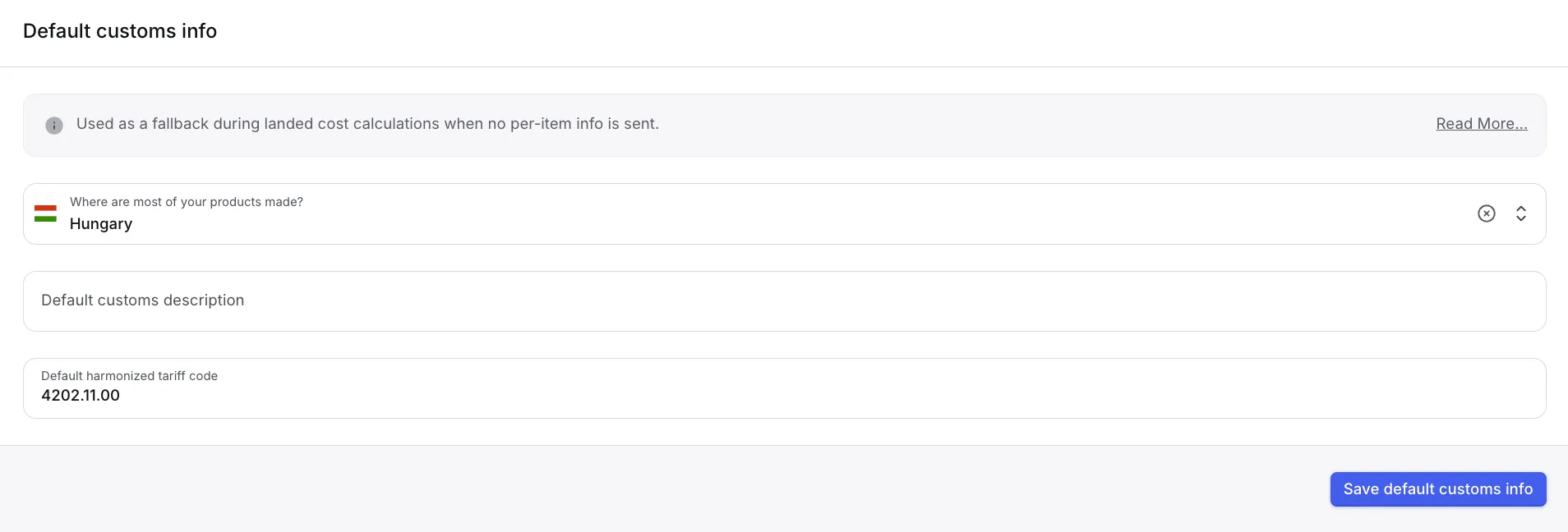 Adding a default HS code to Zonos Dashboard